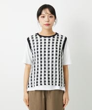 PHFHE65230 GEORGES RECH(小さいサイズ)(メゾン ドゥ サンク)  [2点セット]レイヤードチェックニットベスト ホワイト