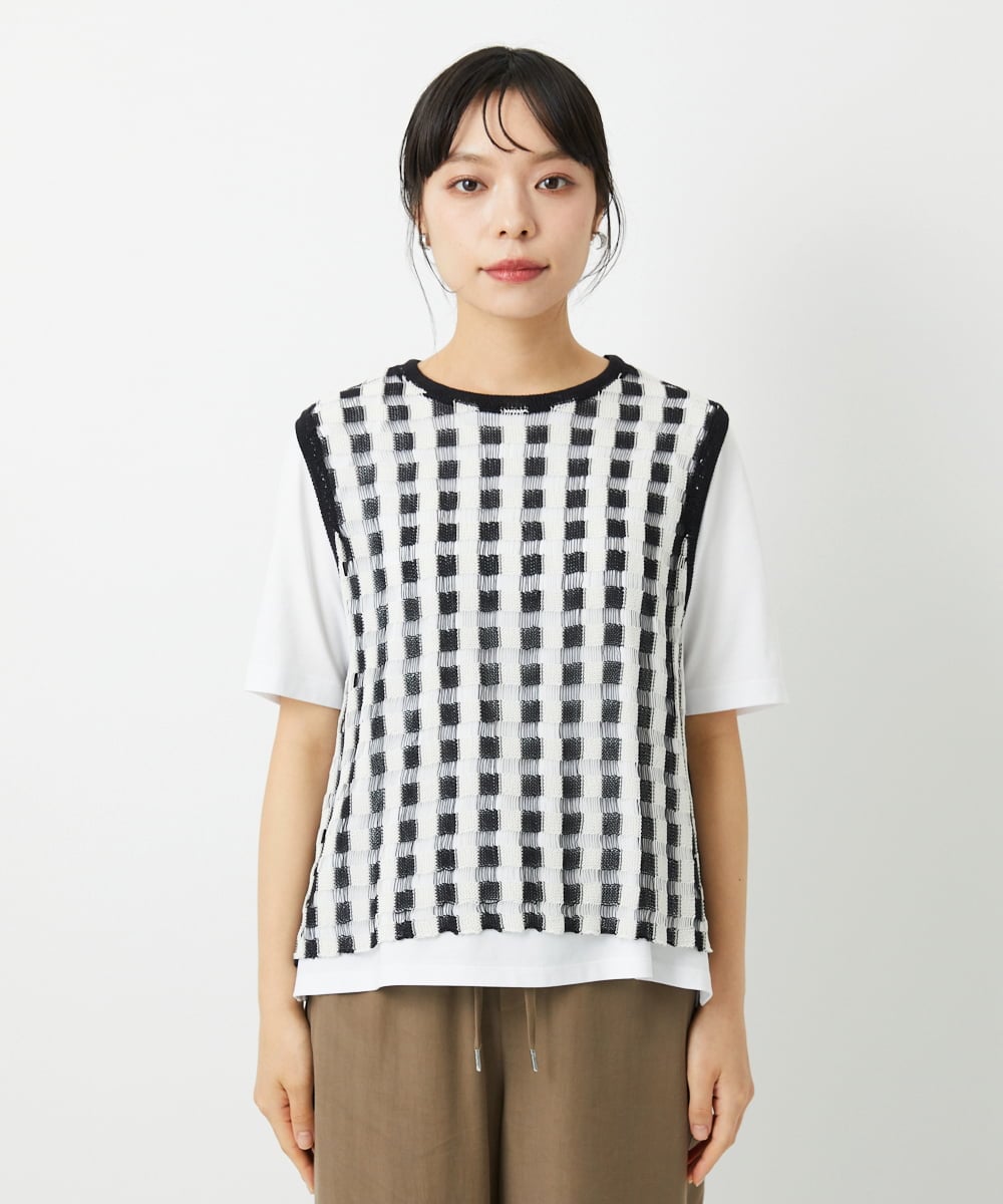 PHFHE65230 GEORGES RECH(小さいサイズ)(メゾン ドゥ サンク)  [2点セット]レイヤードチェックニットベスト ホワイト