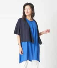 PHFHN38260 GEORGES RECH(小さいサイズ)(メゾン ドゥ サンク) 【ツインセット】ボレロ×チュニックブラウス ブルー×ネイビー