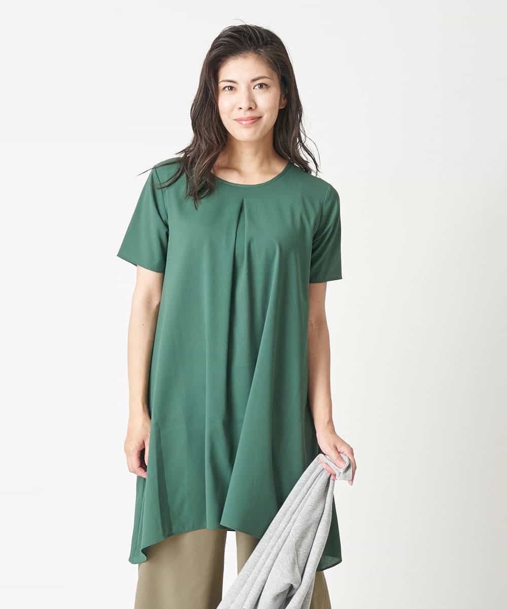 PHFHN38260 GEORGES RECH(小さいサイズ)(メゾン ドゥ サンク) 【ツインセット】ボレロ×チュニックブラウス グリーン×ライトグレー