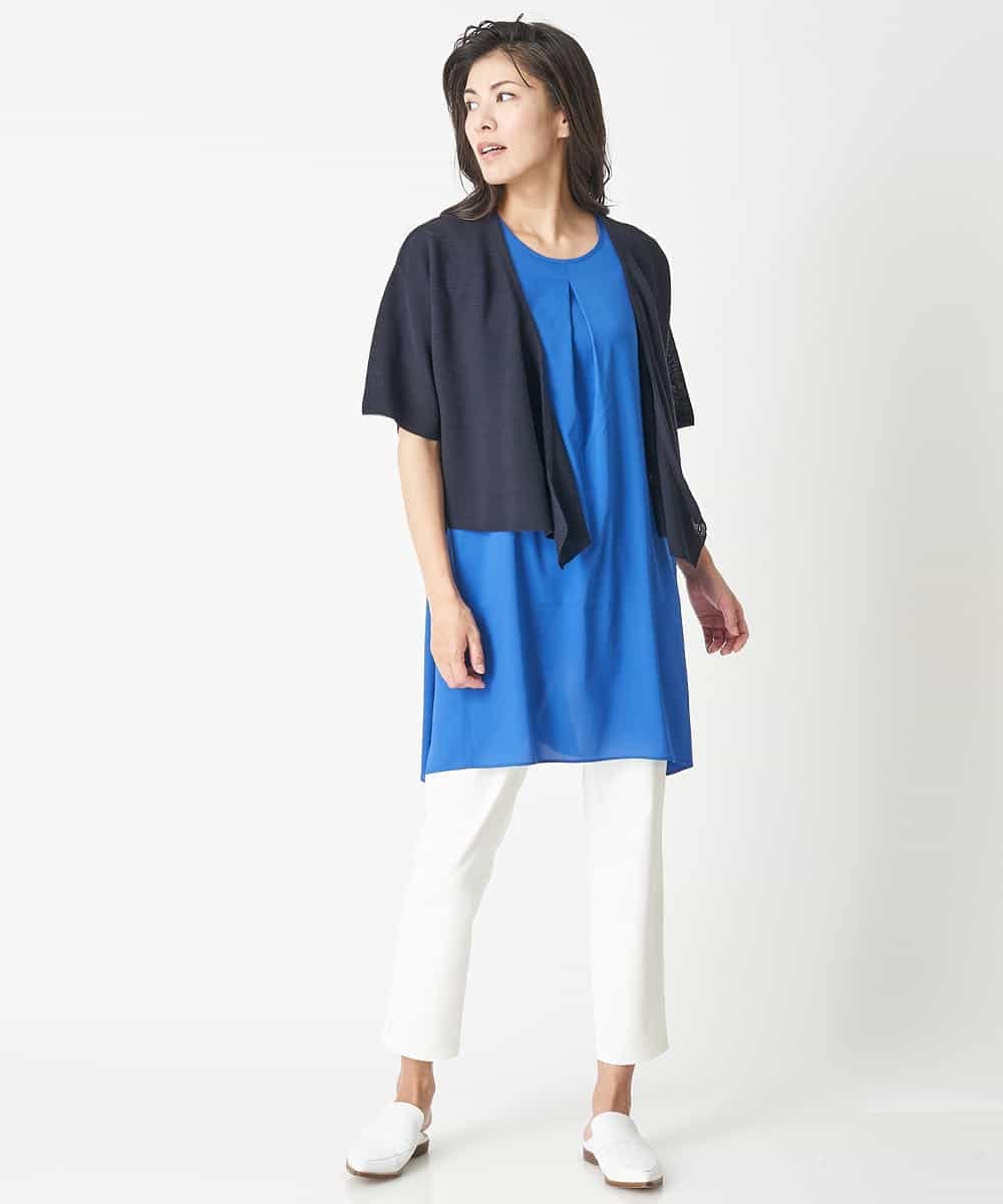 PHFHN38260 GEORGES RECH(小さいサイズ)(メゾン ドゥ サンク) 【ツインセット】ボレロ×チュニックブラウス グリーン×ライトグレー