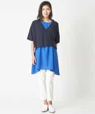 PHFHN38260 GEORGES RECH(小さいサイズ)(メゾン ドゥ サンク) 【ツインセット】ボレロ×チュニックブラウス グリーン×ライトグレー