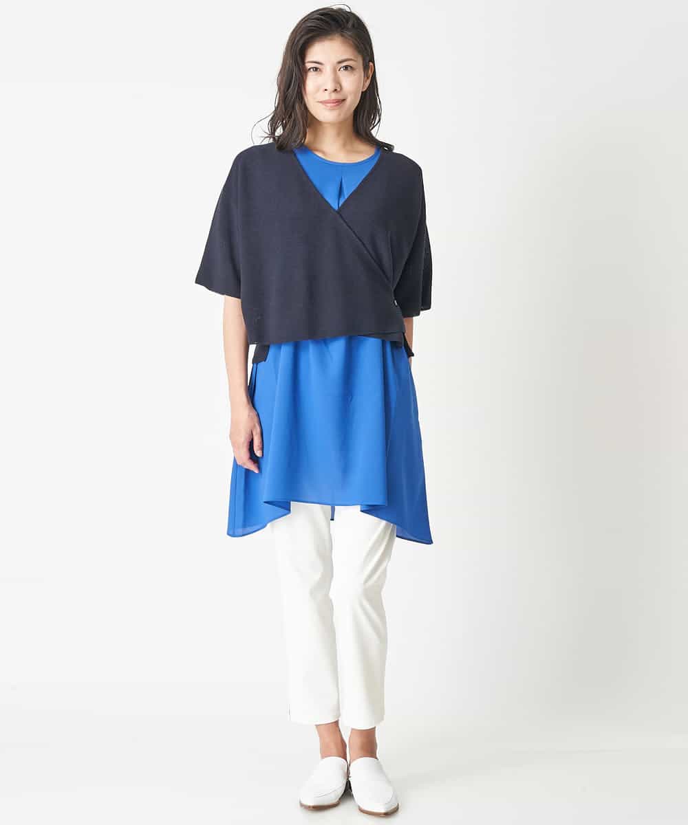 PHFHN38260 GEORGES RECH(小さいサイズ)(メゾン ドゥ サンク) 【ツインセット】ボレロ×チュニックブラウス グリーン×ライトグレー