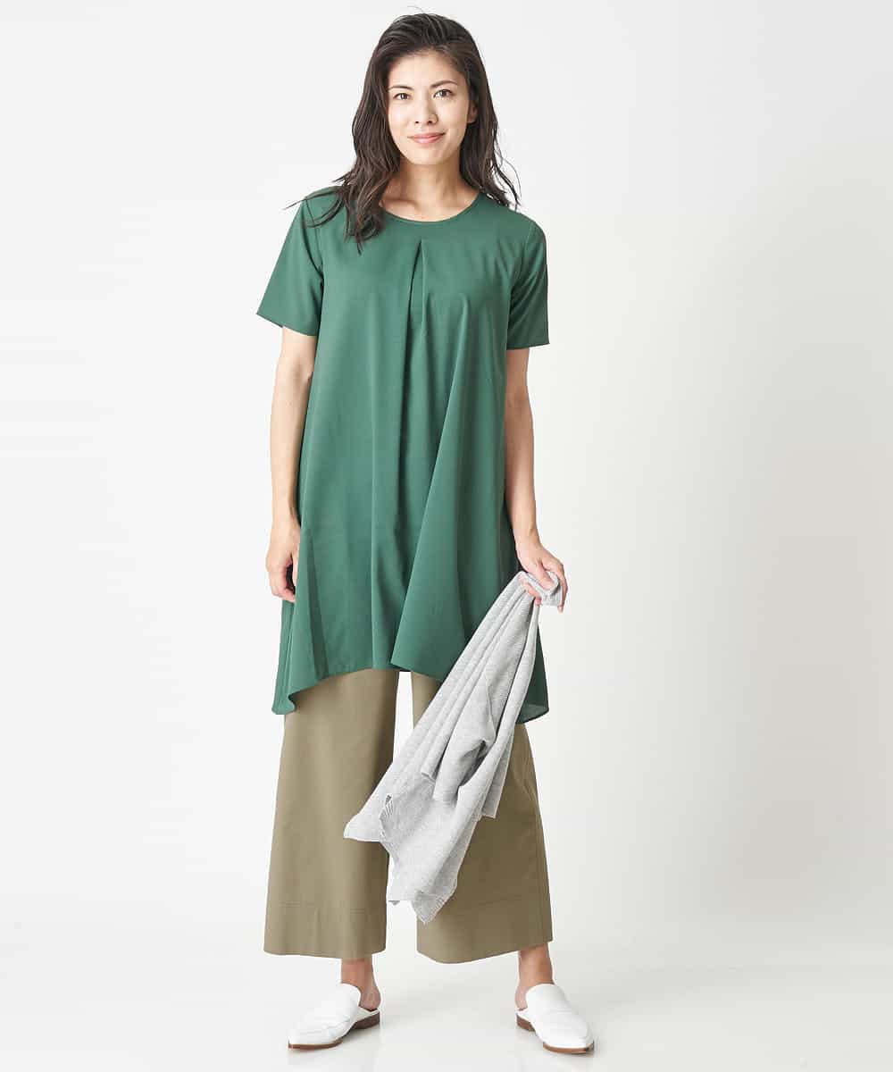 PHFHN38260 GEORGES RECH(小さいサイズ)(メゾン ドゥ サンク) 【ツインセット】ボレロ×チュニックブラウス グリーン×ライトグレー