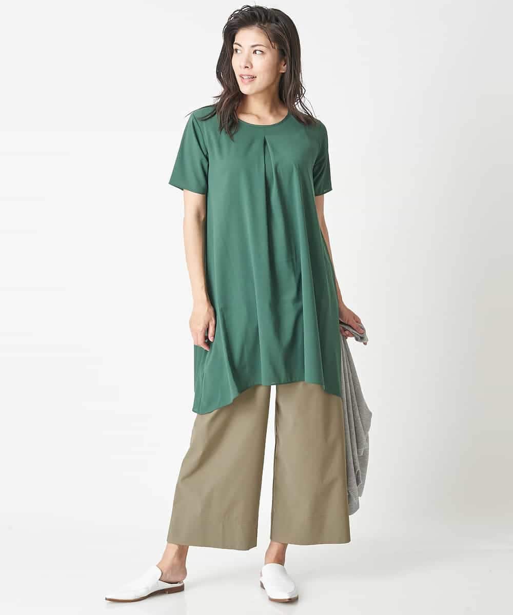 PHFHN38260 GEORGES RECH(小さいサイズ)(メゾン ドゥ サンク) 【ツインセット】ボレロ×チュニックブラウス グリーン×ライトグレー