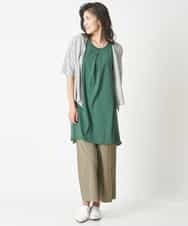 PHFHN38260 GEORGES RECH(小さいサイズ)(メゾン ドゥ サンク) 【ツインセット】ボレロ×チュニックブラウス グリーン×ライトグレー