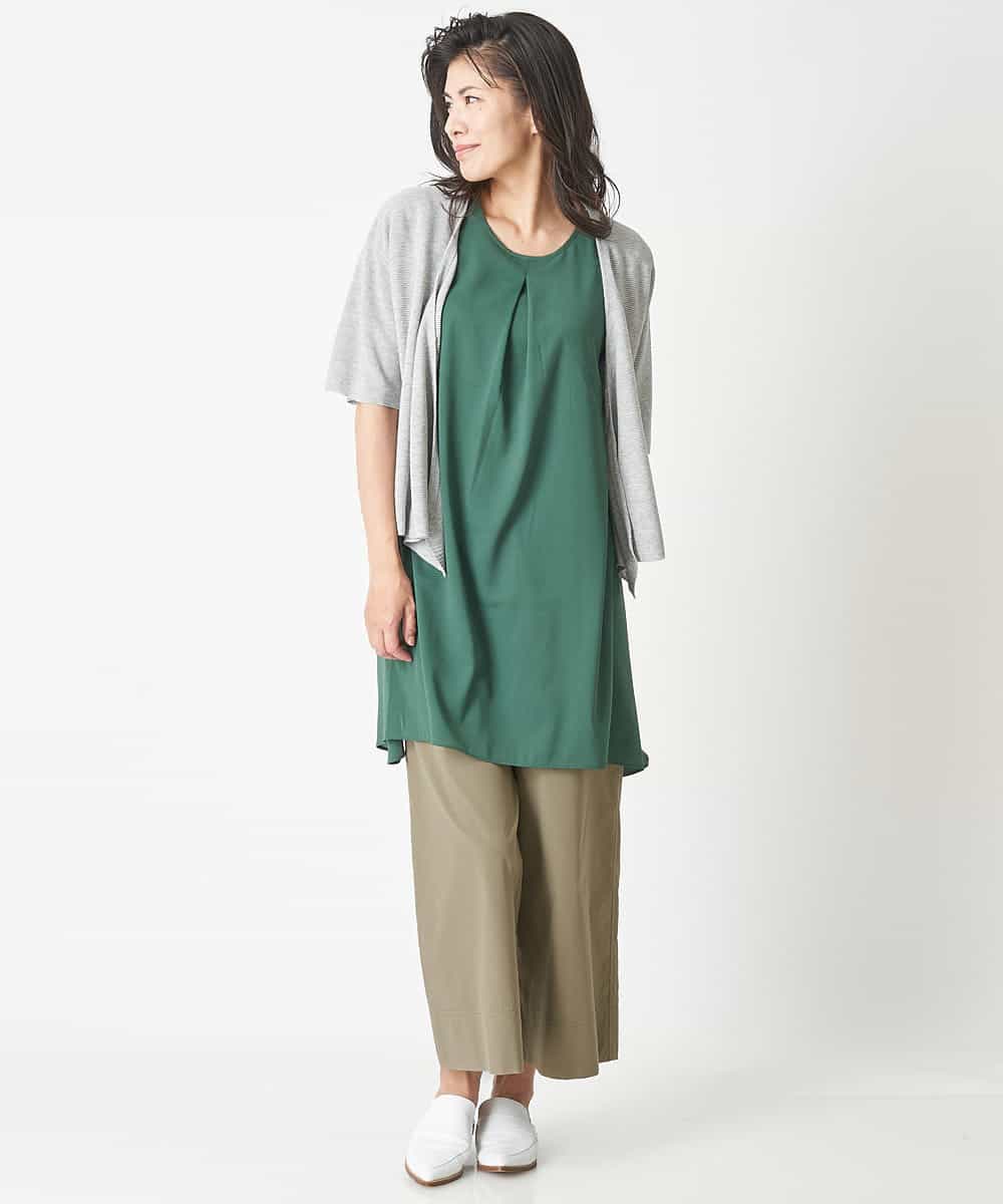 PHFHN38260 GEORGES RECH(小さいサイズ)(メゾン ドゥ サンク) 【ツインセット】ボレロ×チュニックブラウス グリーン×ライトグレー
