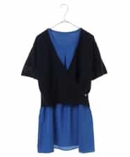 PHFHN38260 GEORGES RECH(小さいサイズ)(メゾン ドゥ サンク) 【ツインセット】ボレロ×チュニックブラウス グリーン×ライトグレー
