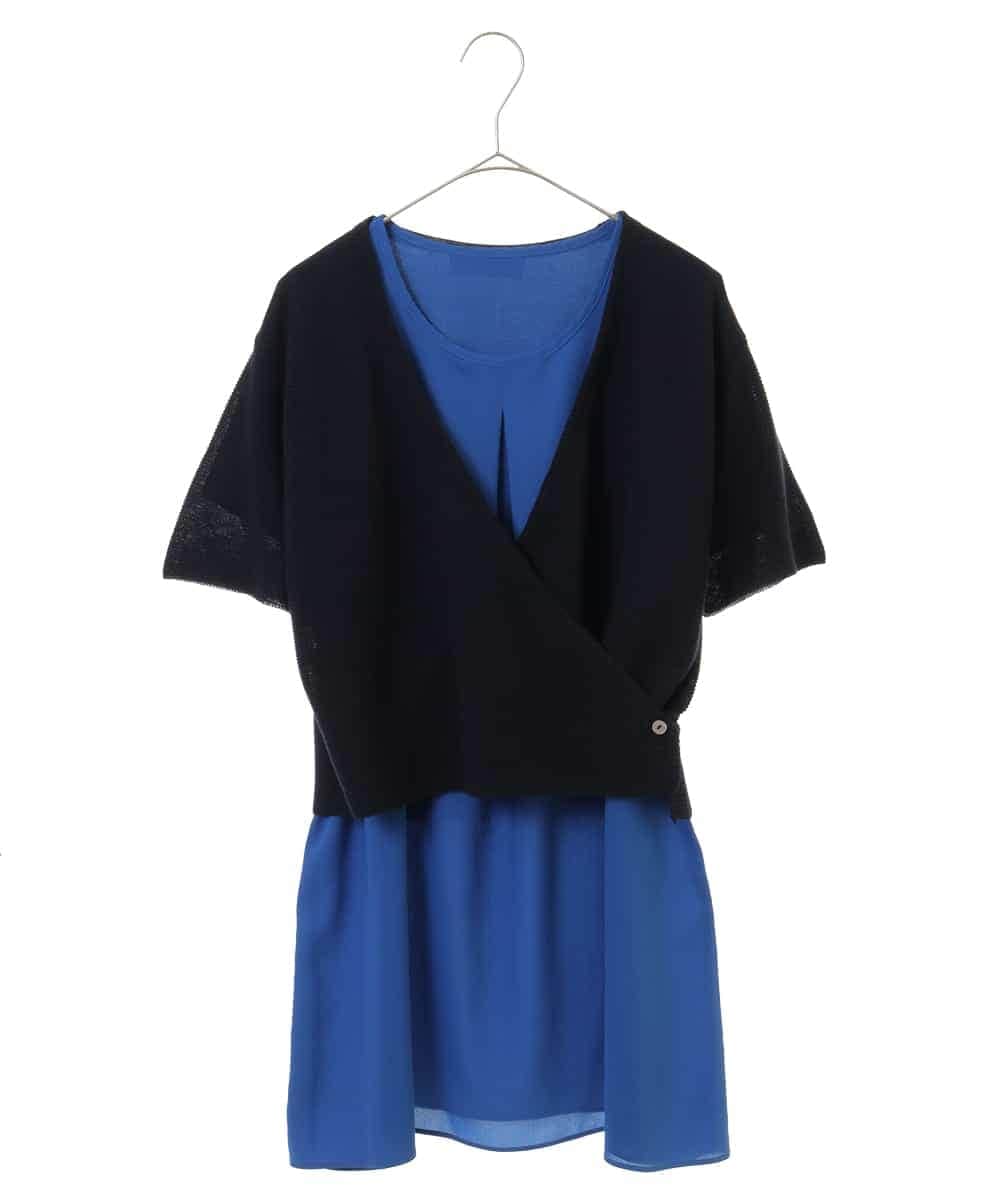 PHFHN38260 GEORGES RECH(小さいサイズ)(メゾン ドゥ サンク) 【ツインセット】ボレロ×チュニックブラウス グリーン×ライトグレー