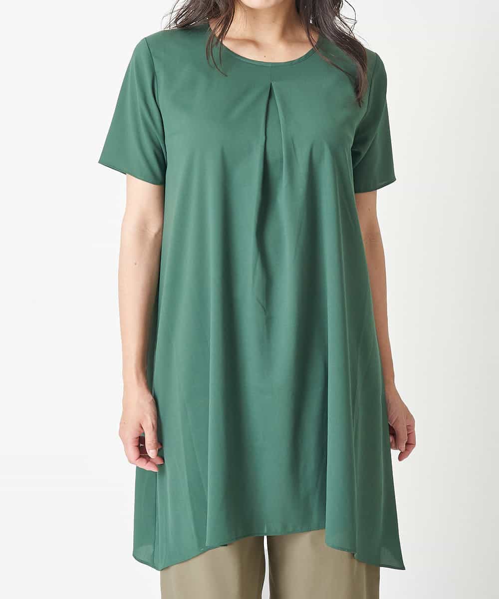 PHFHN38260 GEORGES RECH(小さいサイズ)(メゾン ドゥ サンク) 【ツインセット】ボレロ×チュニックブラウス グリーン×ライトグレー