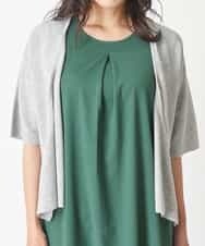 PHFHN38260 GEORGES RECH(小さいサイズ)(メゾン ドゥ サンク) 【ツインセット】ボレロ×チュニックブラウス グリーン×ライトグレー