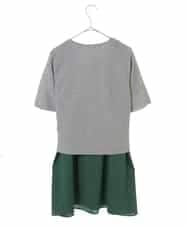 PHFHN38260 GEORGES RECH(小さいサイズ)(メゾン ドゥ サンク) 【ツインセット】ボレロ×チュニックブラウス グリーン×ライトグレー