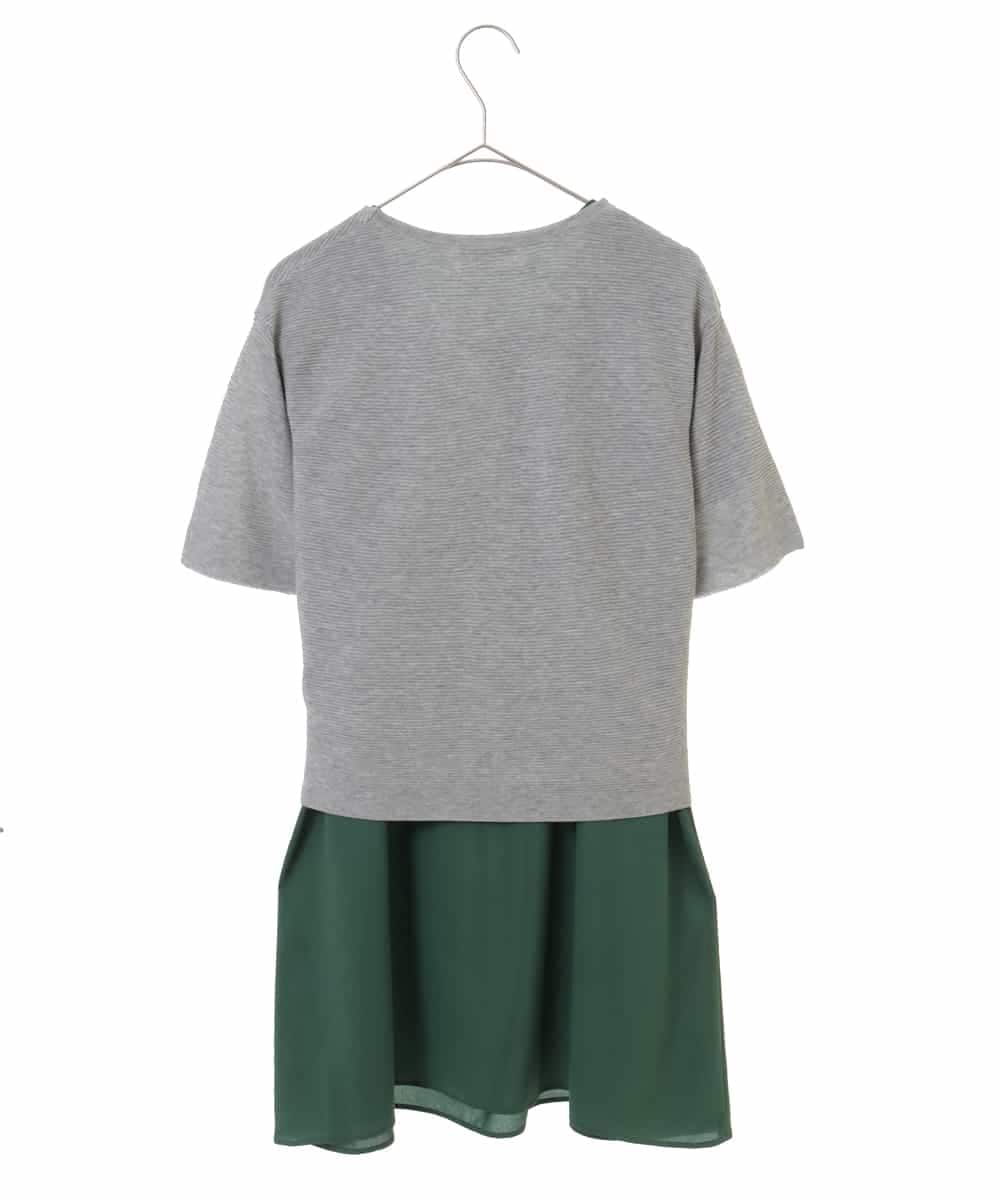 PHFHN38260 GEORGES RECH(小さいサイズ)(メゾン ドゥ サンク) 【ツインセット】ボレロ×チュニックブラウス グリーン×ライトグレー