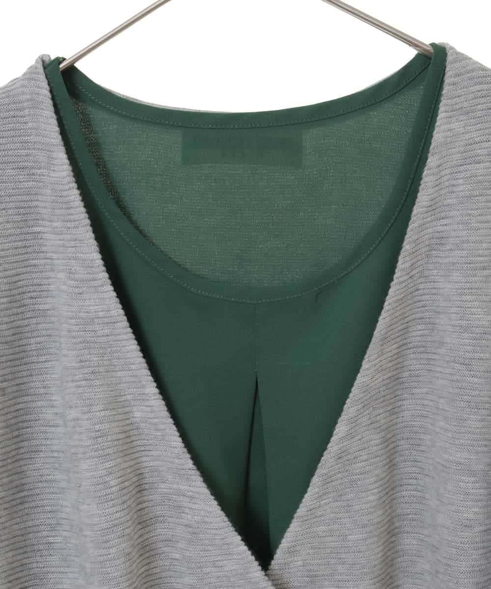 PHFHN38260 GEORGES RECH(小さいサイズ)(メゾン ドゥ サンク) 【ツインセット】ボレロ×チュニックブラウス グリーン×ライトグレー