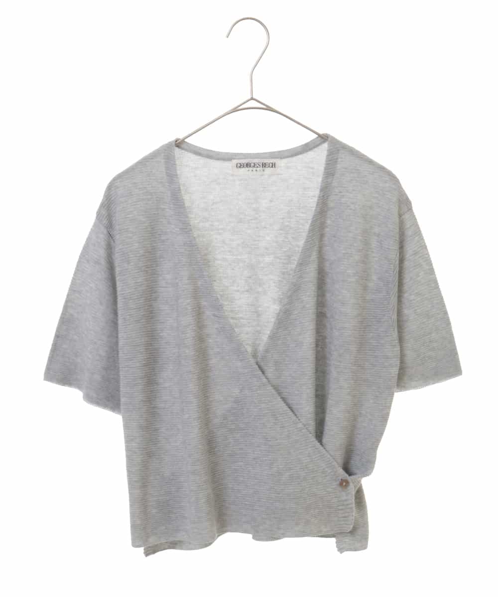 PHFHN38260 GEORGES RECH(小さいサイズ)(メゾン ドゥ サンク) 【ツインセット】ボレロ×チュニックブラウス グリーン×ライトグレー