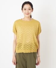 PHFHT15190 GEORGES RECH(小さいサイズ)(メゾン ドゥ サンク) アイレットシアーフレンチスリーブニット マスタードイエロー