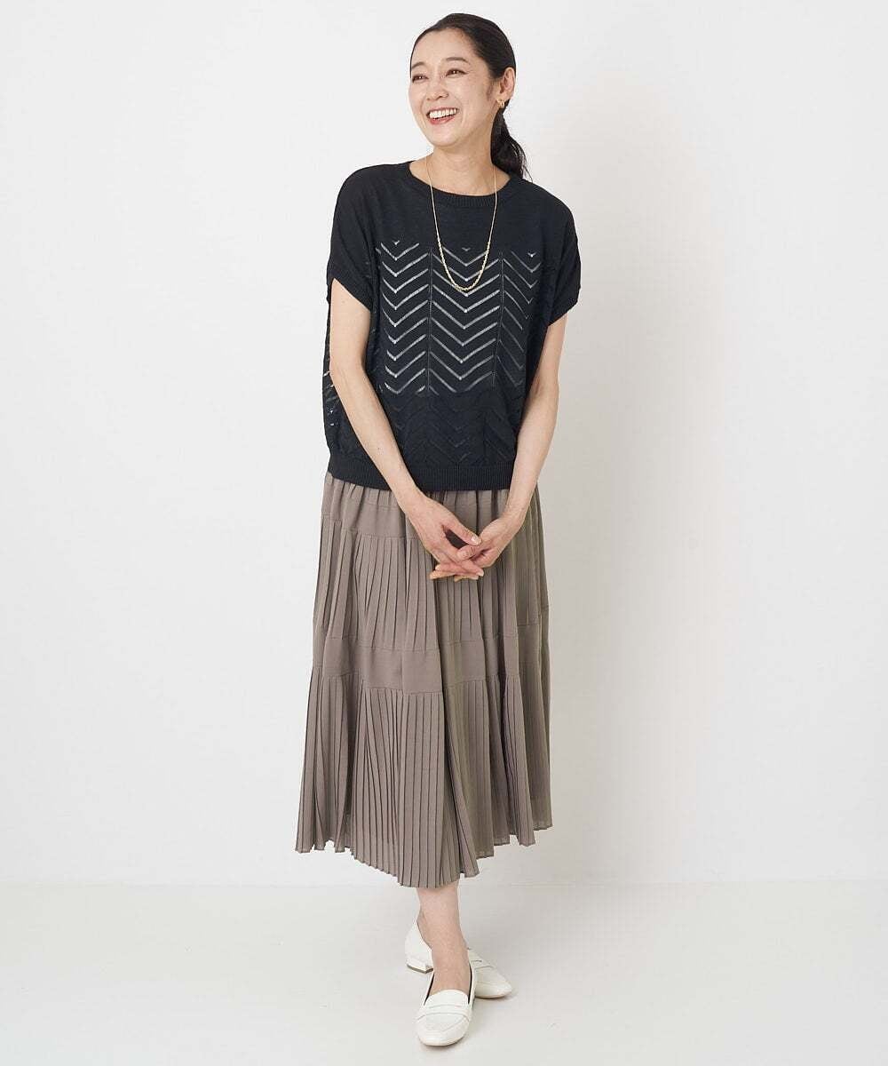 PHFHT15190 GEORGES RECH(小さいサイズ)(メゾン ドゥ サンク) アイレットシアーフレンチスリーブニット マスタードイエロー