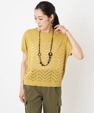 PHFHT15190 GEORGES RECH(小さいサイズ)(メゾン ドゥ サンク) アイレットシアーフレンチスリーブニット マスタードイエロー