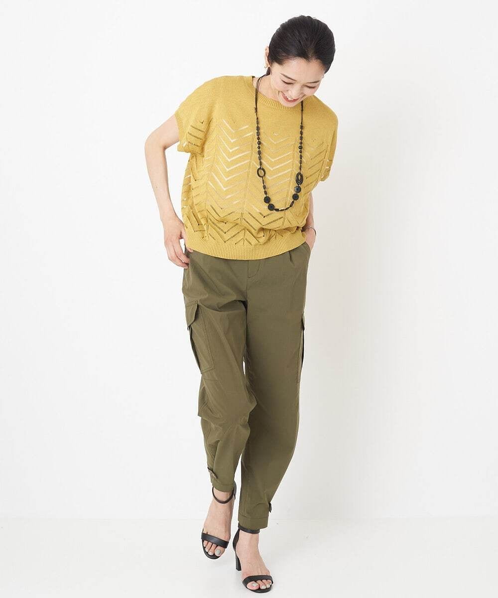 PHFHT15190 GEORGES RECH(小さいサイズ)(メゾン ドゥ サンク) アイレットシアーフレンチスリーブニット マスタードイエロー