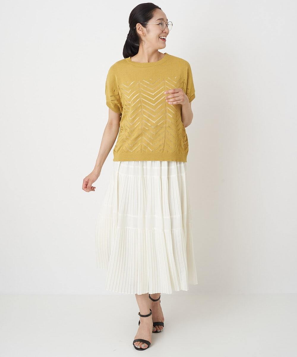 PHFHT15190 GEORGES RECH(小さいサイズ)(メゾン ドゥ サンク) アイレットシアーフレンチスリーブニット マスタードイエロー