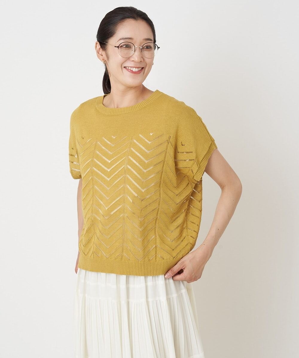 PHFHT15190 GEORGES RECH(小さいサイズ)(メゾン ドゥ サンク) アイレットシアーフレンチスリーブニット マスタードイエロー