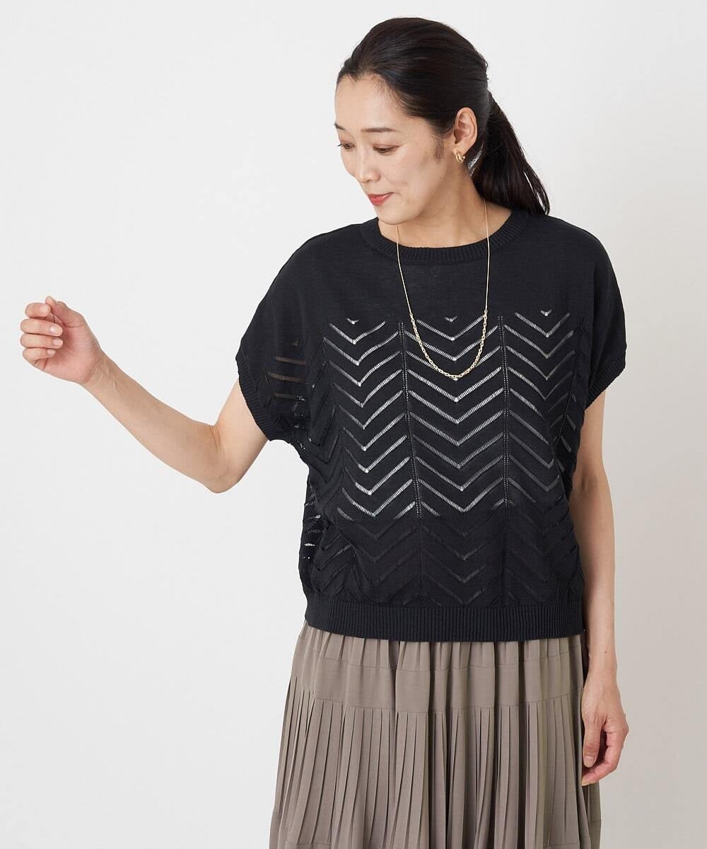 PHFHT15190 GEORGES RECH(小さいサイズ)(メゾン ドゥ サンク) アイレットシアーフレンチスリーブニット マスタードイエロー