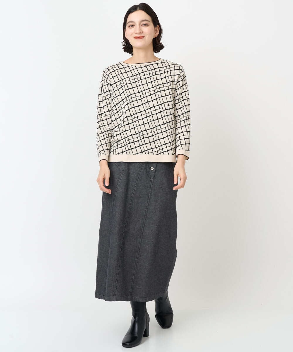 PHFJB42270 GEORGES RECH(小さいサイズ)(メゾン ドゥ サンク)  [日本製]配色デザインジャージーニット アイボリー