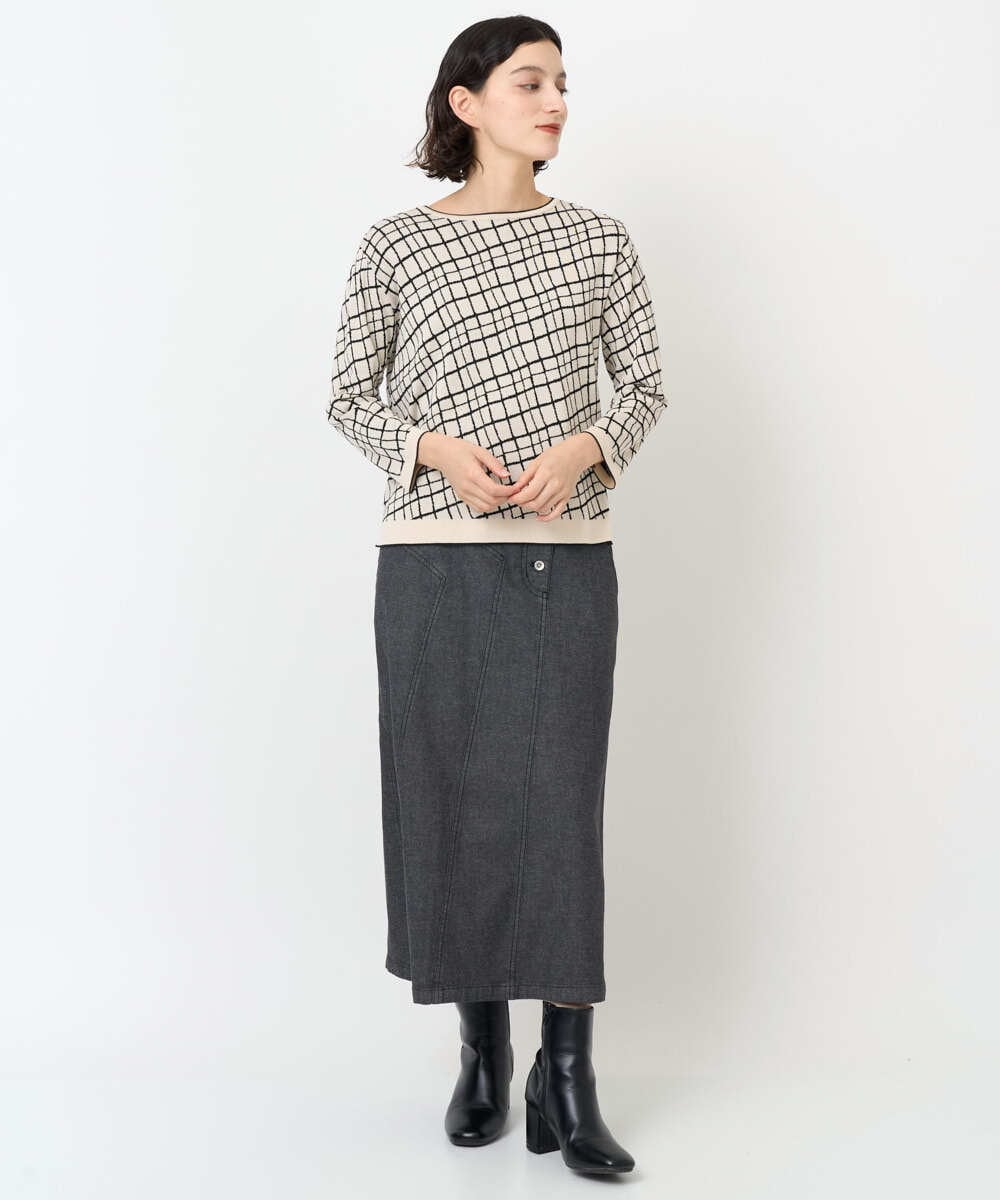PHFJB42270 GEORGES RECH(小さいサイズ)(メゾン ドゥ サンク)  [日本製]配色デザインジャージーニット アイボリー