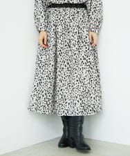 PHHCD49330 GEORGES RECH(小さいサイズ)(メゾン ドゥ サンク)  [日本製/セットアップ対応]レオパードギャザーフレアスカート ライトグレー