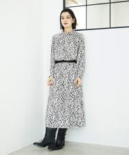 PHHCD49330 GEORGES RECH(小さいサイズ)(メゾン ドゥ サンク)  [日本製/セットアップ対応]レオパードギャザーフレアスカート ライトグレー