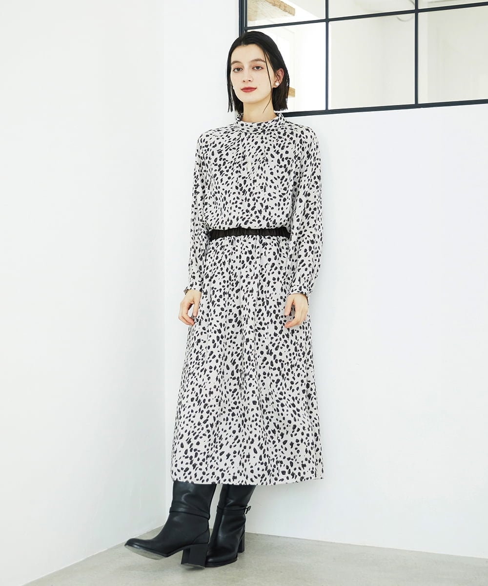 PHHCD49330 GEORGES RECH(小さいサイズ)(メゾン ドゥ サンク)  [日本製/セットアップ対応]レオパードギャザーフレアスカート ライトグレー