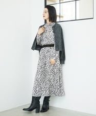 PHHCD49330 GEORGES RECH(小さいサイズ)(メゾン ドゥ サンク)  [日本製/セットアップ対応]レオパードギャザーフレアスカート ライトグレー