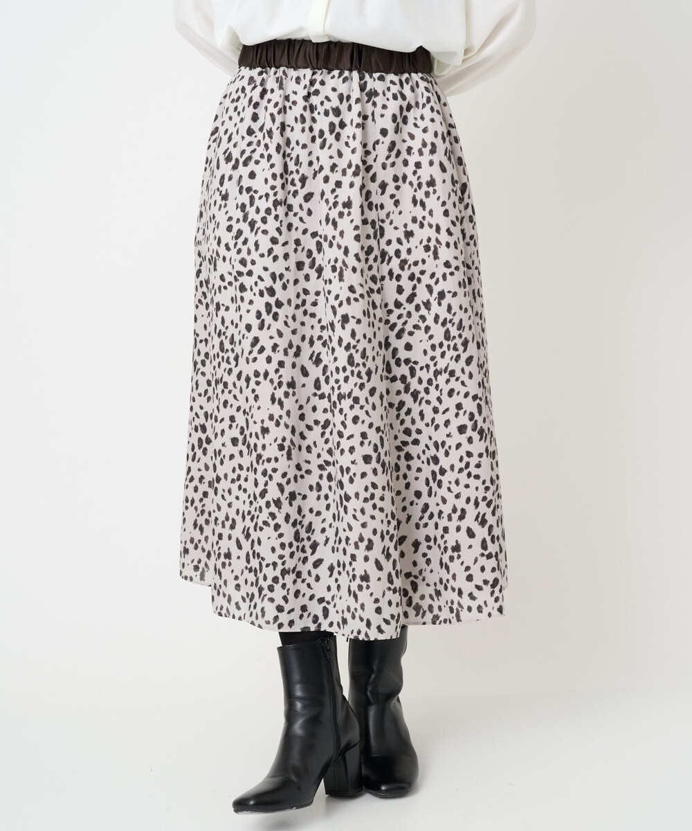PHHCD49330 GEORGES RECH(小さいサイズ)(メゾン ドゥ サンク)  [日本製/セットアップ対応]レオパードギャザーフレアスカート ライトグレー