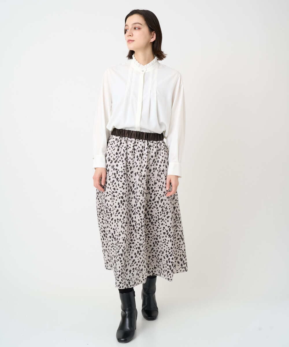 PHHCD49330 GEORGES RECH(小さいサイズ)(メゾン ドゥ サンク)  [日本製/セットアップ対応]レオパードギャザーフレアスカート ライトグレー