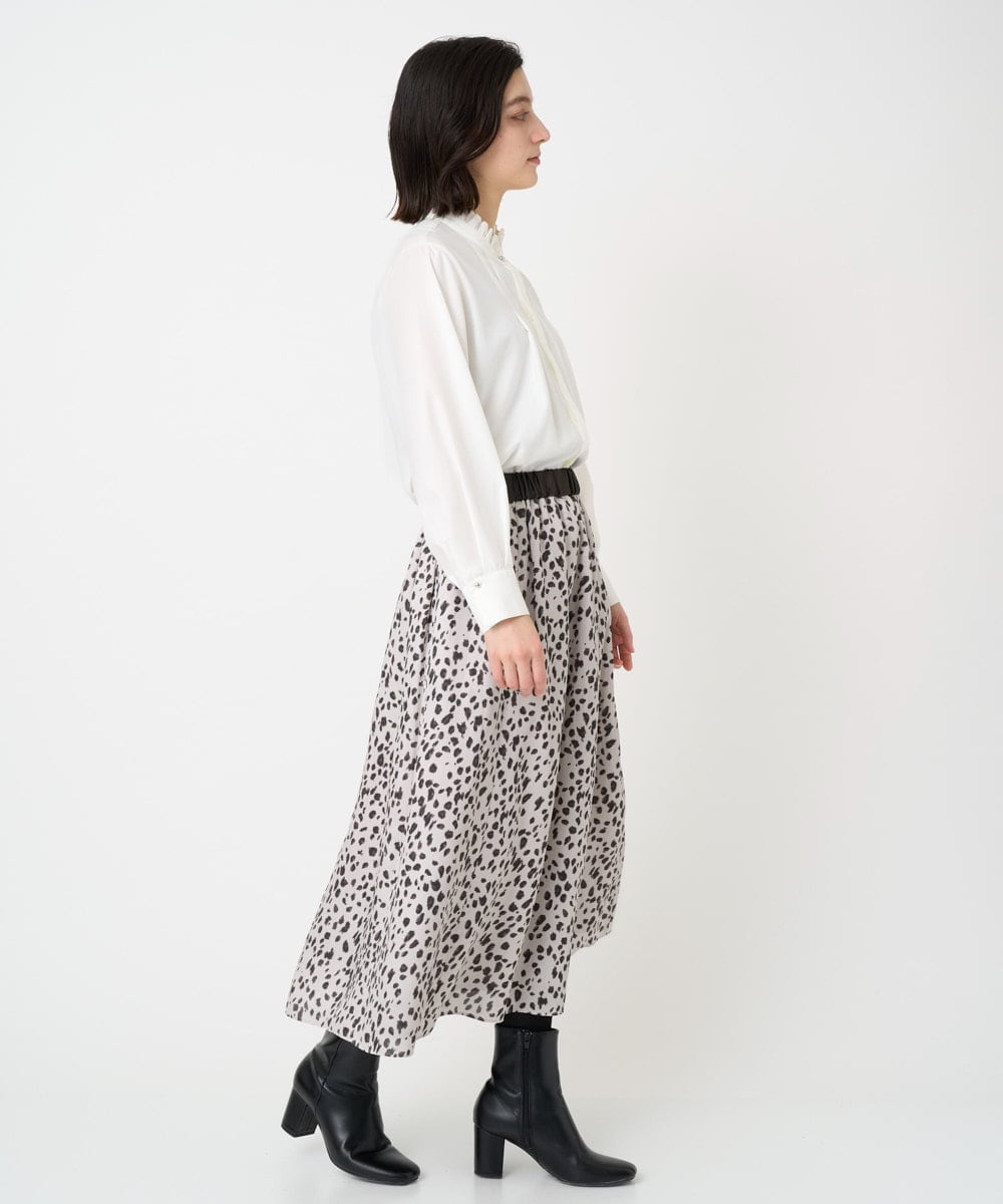 PHHCD49330 GEORGES RECH(小さいサイズ)(メゾン ドゥ サンク)  [日本製/セットアップ対応]レオパードギャザーフレアスカート ライトグレー