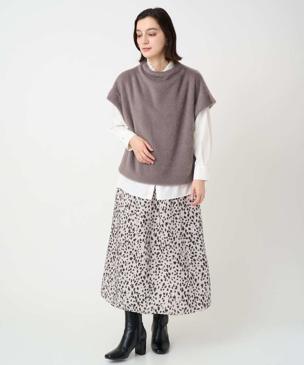PHHCD49330 GEORGES RECH(小さいサイズ)(メゾン ドゥ サンク)  [日本製/セットアップ対応]レオパードギャザーフレアスカート ライトグレー