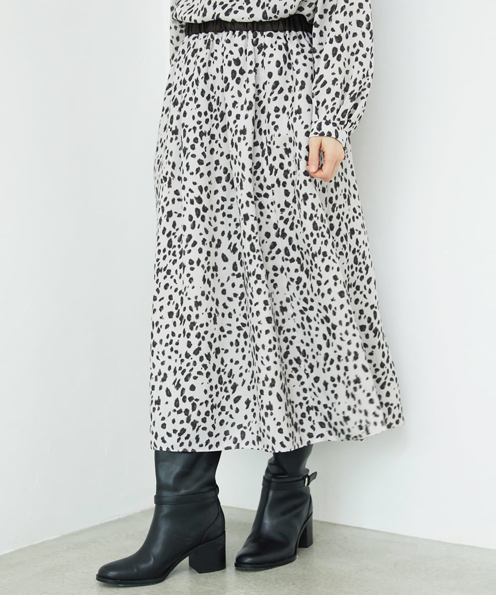 PHHCD49330 GEORGES RECH(小さいサイズ)(メゾン ドゥ サンク)  [日本製/セットアップ対応]レオパードギャザーフレアスカート ライトグレー