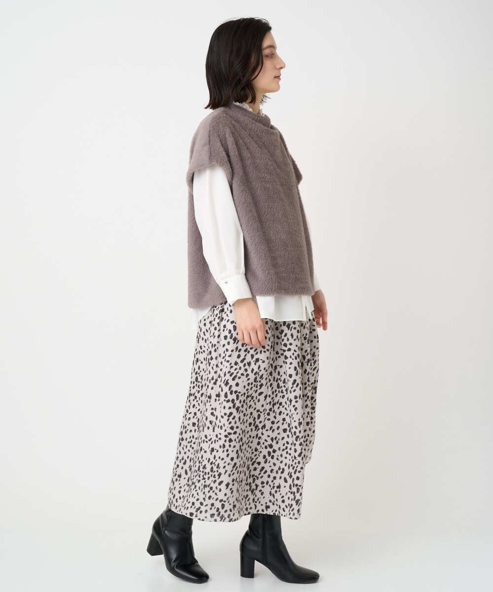 PHHCD49330 GEORGES RECH(小さいサイズ)(メゾン ドゥ サンク)  [日本製/セットアップ対応]レオパードギャザーフレアスカート ライトグレー