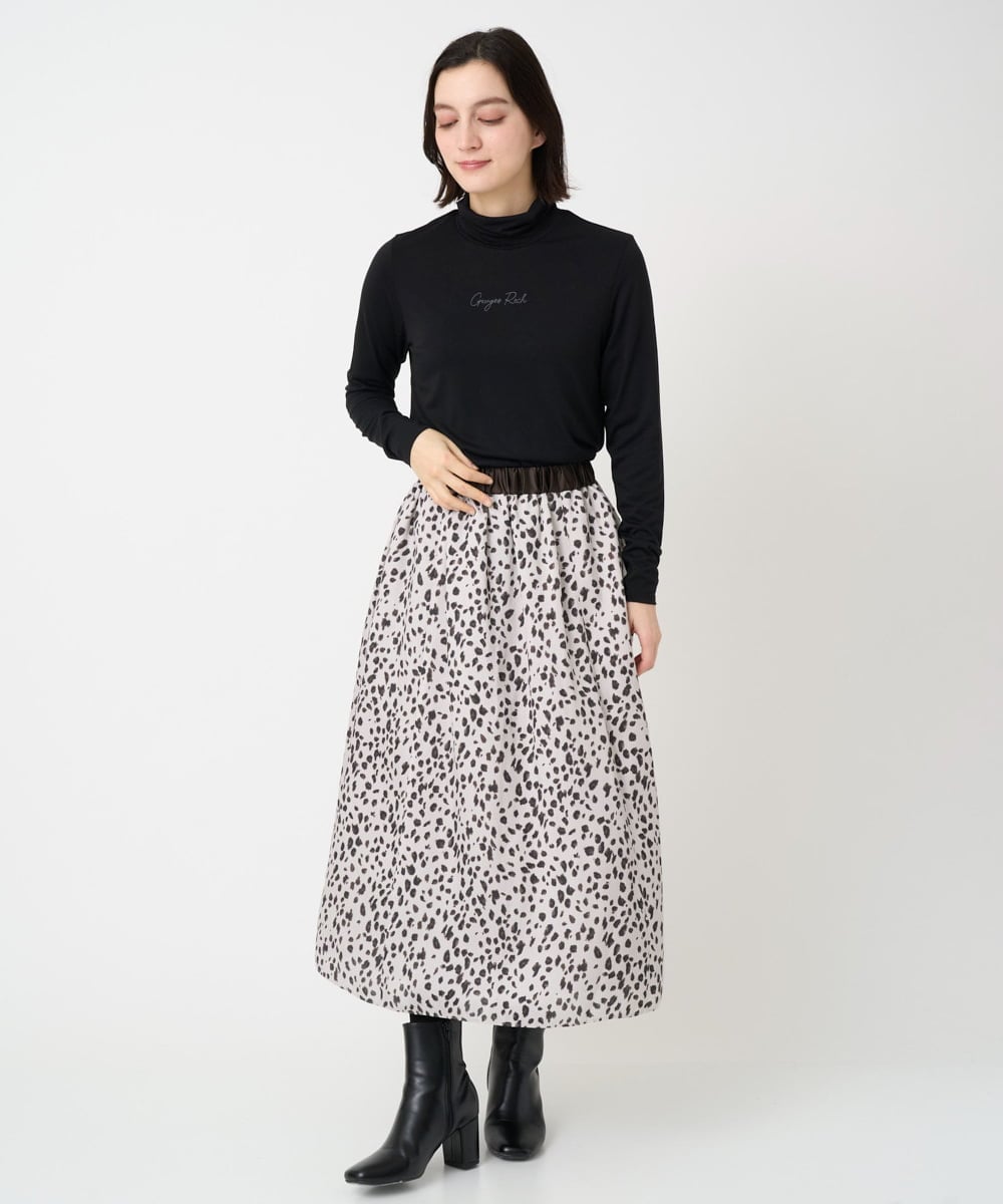 PHHCD49330 GEORGES RECH(小さいサイズ)(メゾン ドゥ サンク)  [日本製/セットアップ対応]レオパードギャザーフレアスカート ライトグレー