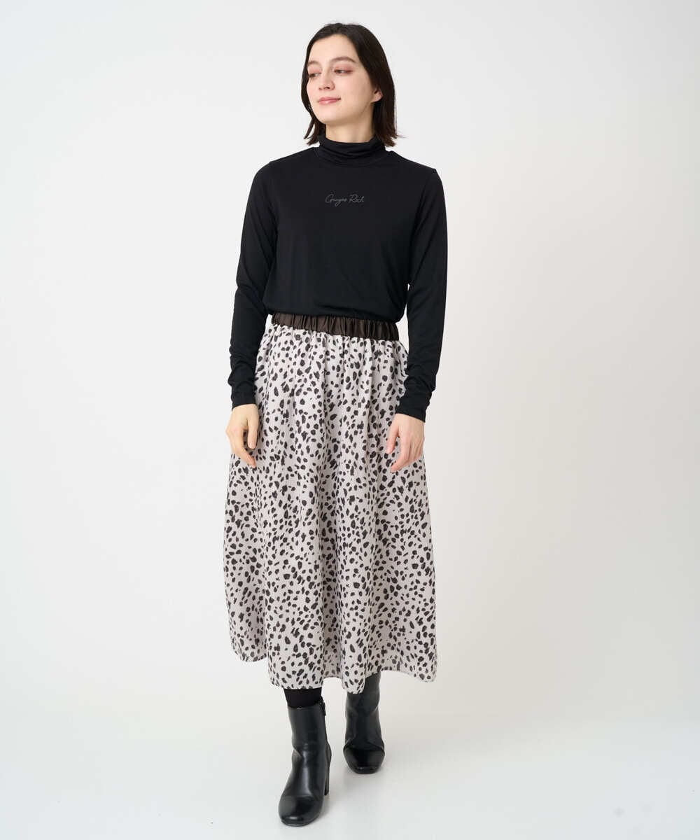 PHHCD49330 GEORGES RECH(小さいサイズ)(メゾン ドゥ サンク)  [日本製/セットアップ対応]レオパードギャザーフレアスカート ライトグレー