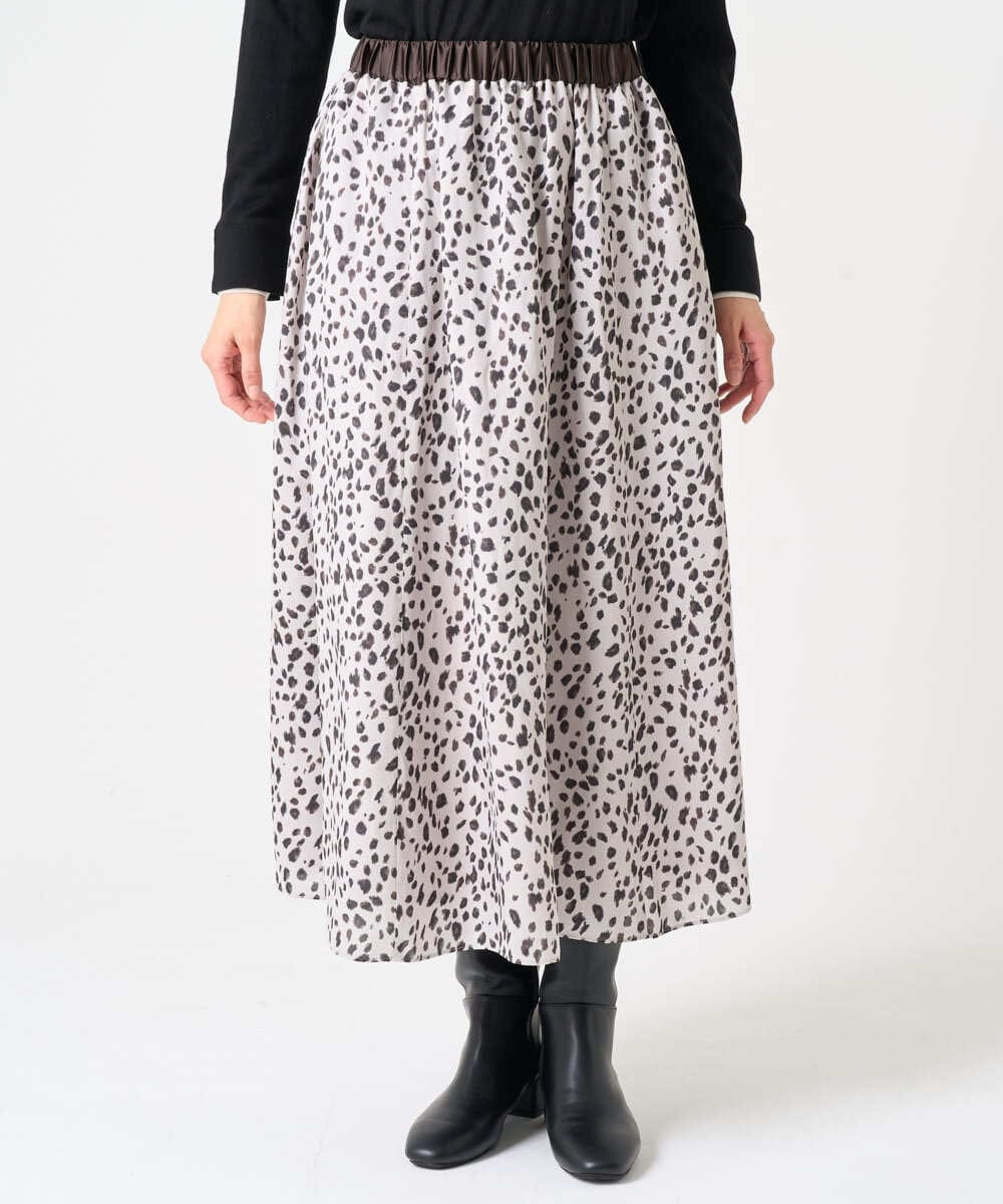PHHCD49330 GEORGES RECH(小さいサイズ)(メゾン ドゥ サンク)  [日本製/セットアップ対応]レオパードギャザーフレアスカート ライトグレー