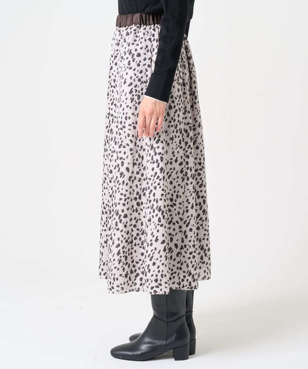 PHHCD49330 GEORGES RECH(小さいサイズ)(メゾン ドゥ サンク)  [日本製/セットアップ対応]レオパードギャザーフレアスカート ライトグレー