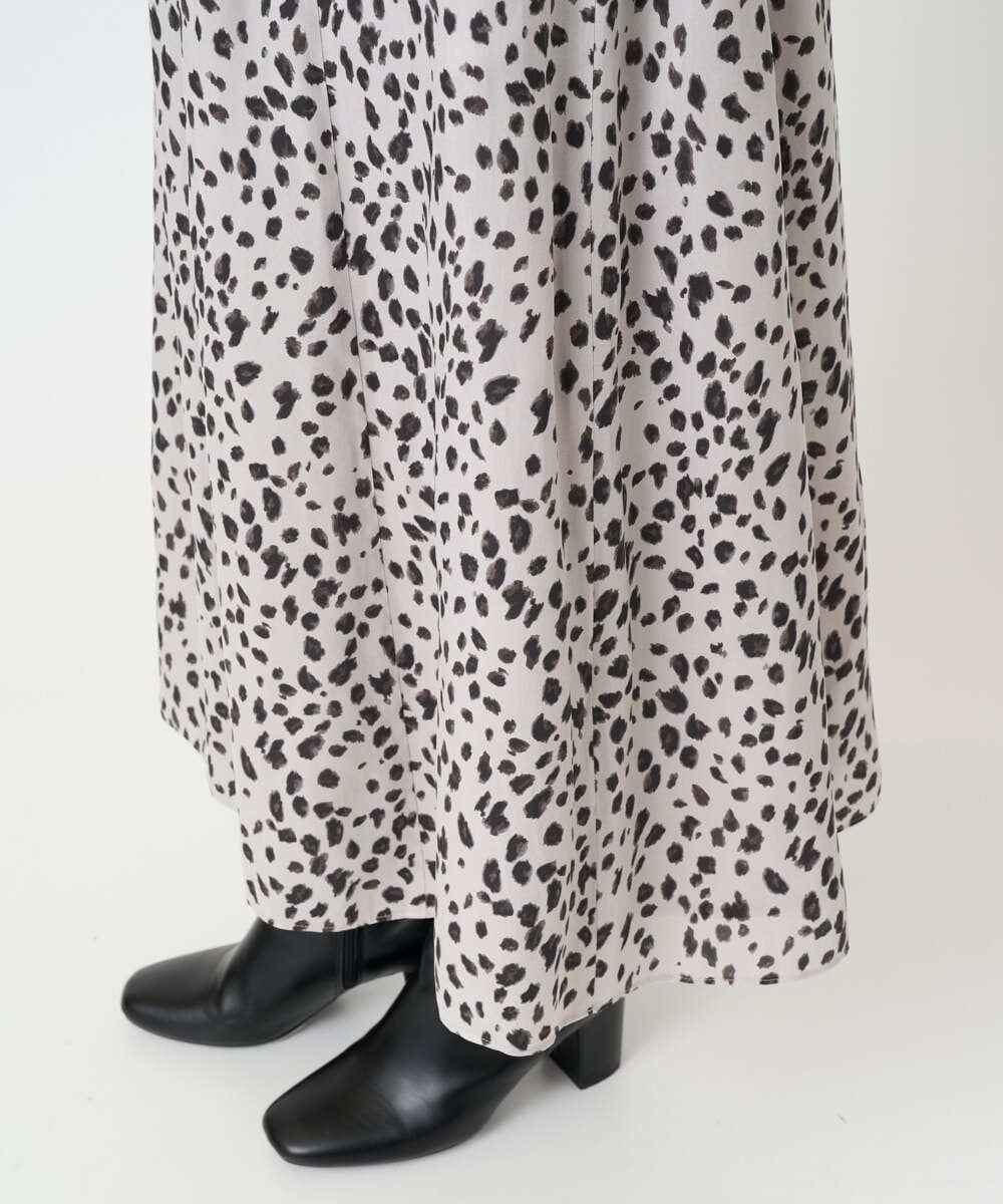 PHHCD49330 GEORGES RECH(小さいサイズ)(メゾン ドゥ サンク)  [日本製/セットアップ対応]レオパードギャザーフレアスカート ライトグレー