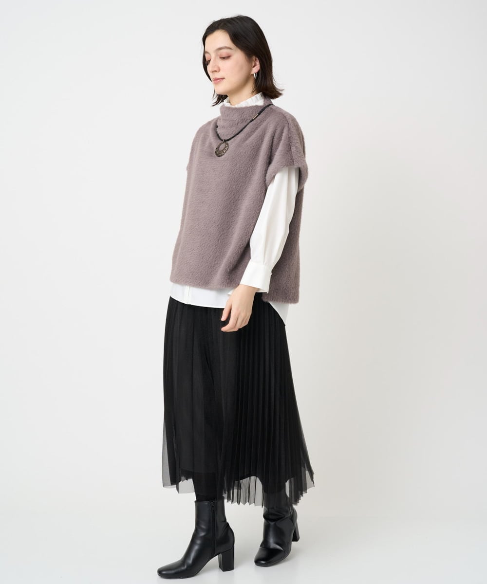 PHHCD65360 GEORGES RECH(小さいサイズ)(メゾン ドゥ サンク)  [日本製]アコーディオンシアープリーツスカート ライトグレー