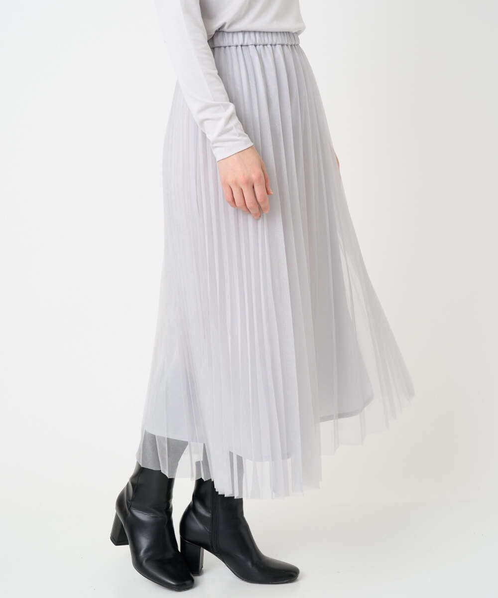 PHHCD65360 GEORGES RECH(小さいサイズ)(メゾン ドゥ サンク)  [日本製]アコーディオンシアープリーツスカート ライトグレー