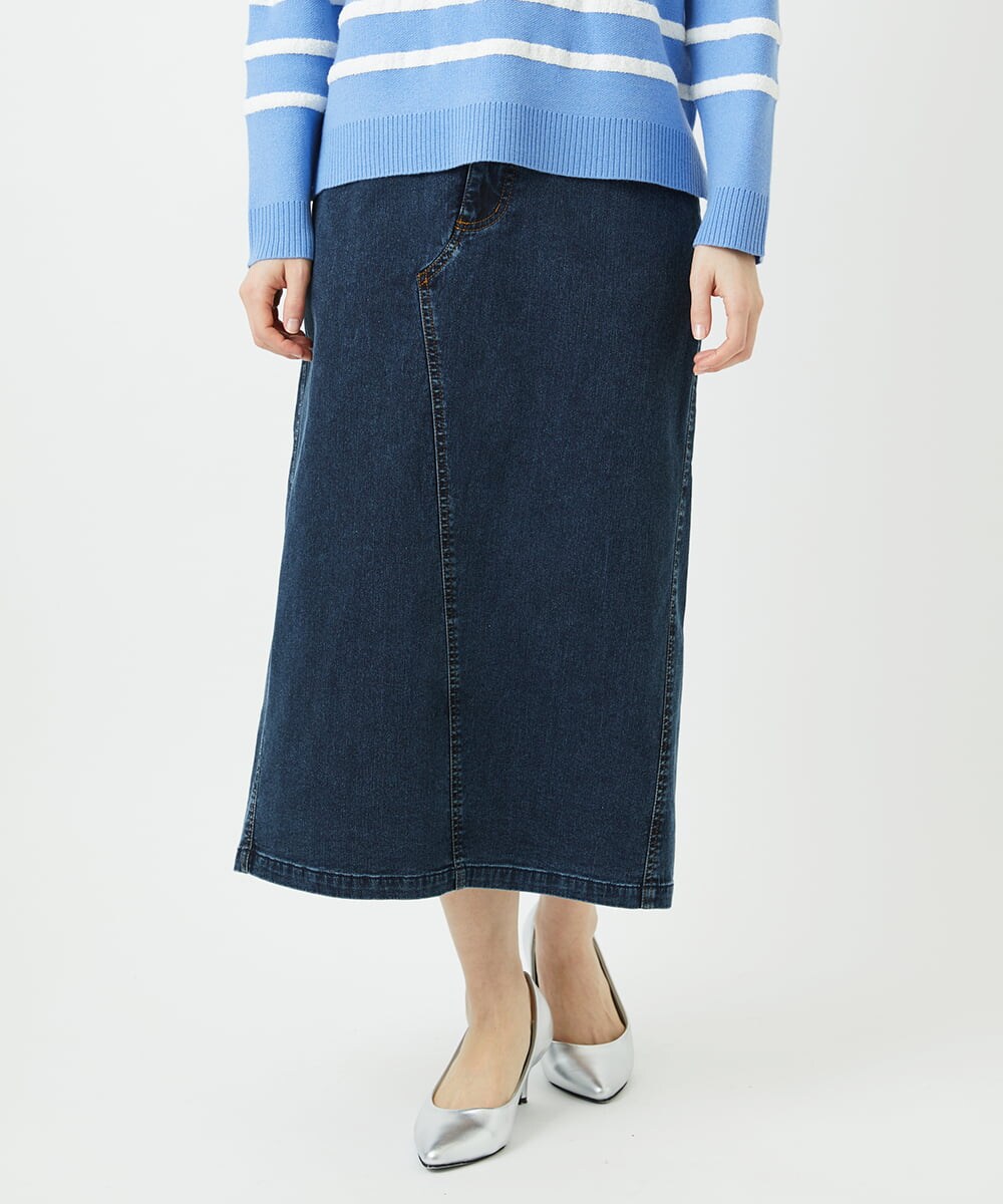 PHHEE01290 GEORGES RECH(小さいサイズ)(メゾン ドゥ サンク)  [セットアップ対応]ジャージーデニムセミタイトスカート ブルー