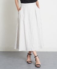 PHHET25360 GEORGES RECH(小さいサイズ)(メゾン ドゥ サンク) [セットアップ対応]リネンへリンボンストライプフレアスカート オフホワイト