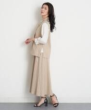 PHHET25360 GEORGES RECH(小さいサイズ)(メゾン ドゥ サンク) [セットアップ対応]リネンへリンボンストライプフレアスカート オフホワイト