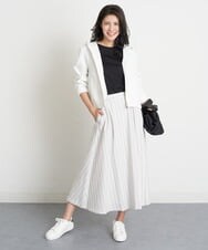 PHHET25360 GEORGES RECH(小さいサイズ)(メゾン ドゥ サンク) [セットアップ対応]リネンへリンボンストライプフレアスカート オフホワイト