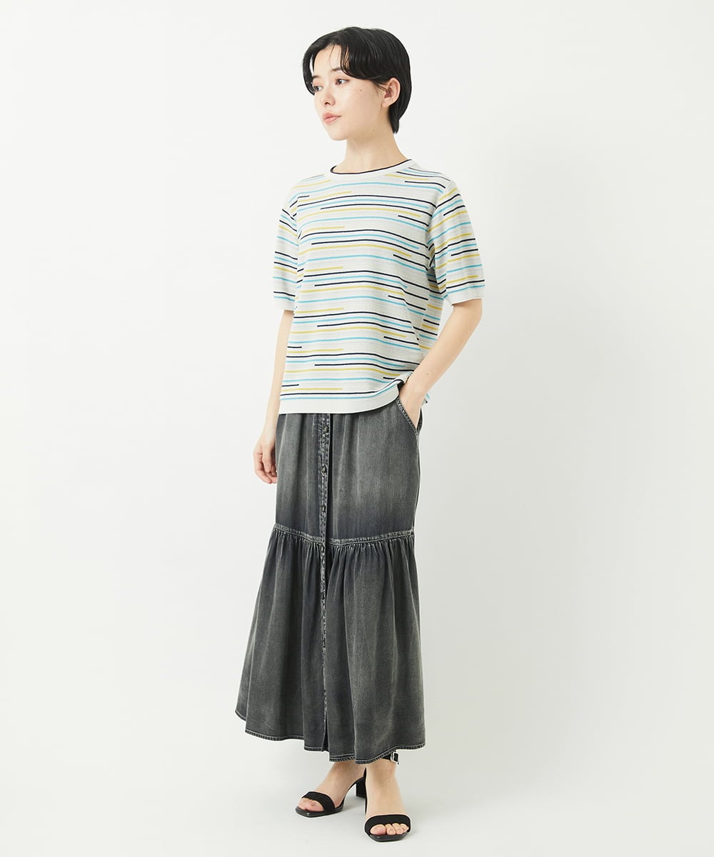 PHHGA02290 GEORGES RECH(小さいサイズ)(メゾン ドゥ サンク) ライトデニムティアードスカート ネイビー